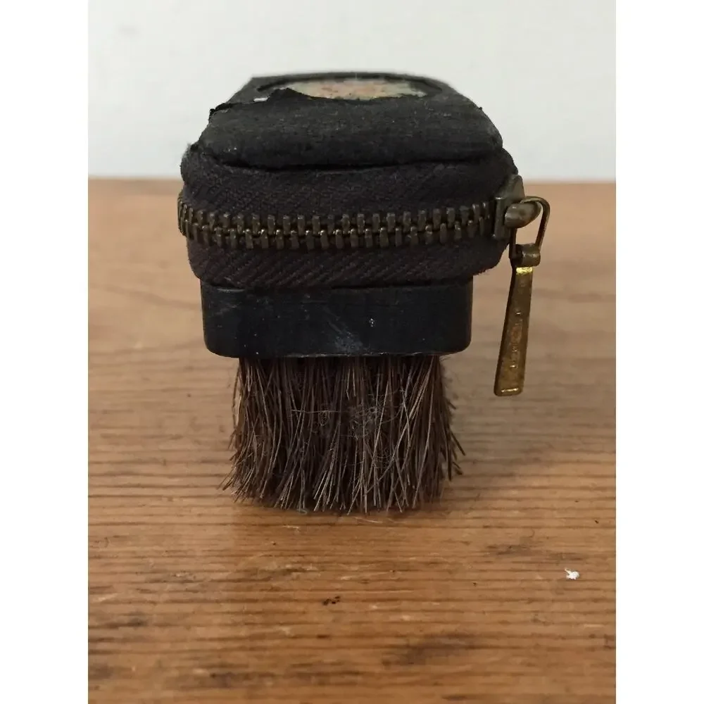 Vintage Western Germany Travel Hair Brush Manicure Set Leather Zip Dopp Kit